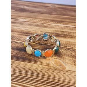 Stretch Bracelet Silver Tone Metal VTG Faux Stones LC Liz Claiborne‎